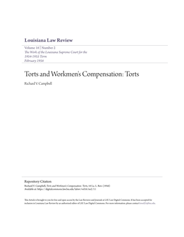 Torts and Workmen's Compensation: Torts Richard V