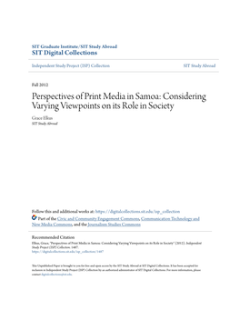 Perspectives of Print Media in Samoa: Considering Varying Viewpoints on Its Role in Society Grace Elkus SIT Study Abroad