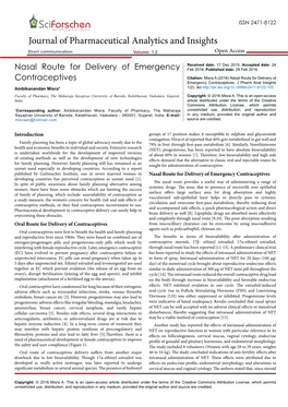 Nasal Route for Delivery of Emergencycontraceptives