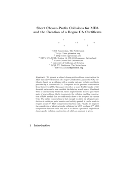 Short Chosen-Prefix Collisions for MD5 and The