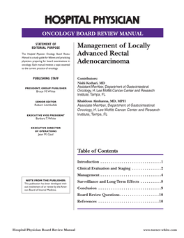 Management of Locally Advanced Rectal Adenocarcinoma Oncology Board Review Manual