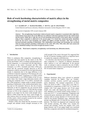 Role of Work Hardening Characteristics of Matrix Alloys in the Strengthening of Metal Matrix Composites