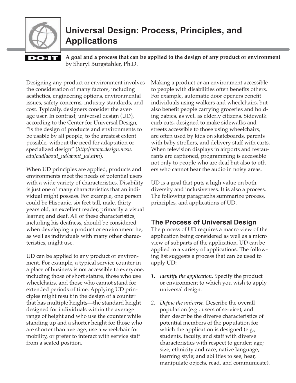 Universal Design: Process, Principles, and Applications