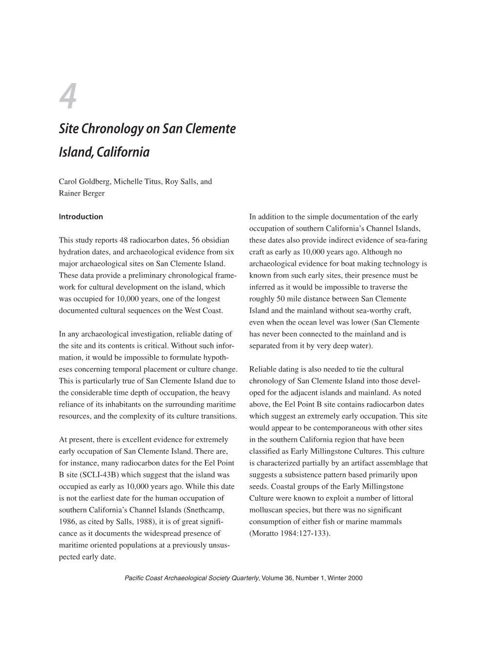 Site Chronology on San Clemente Island, California