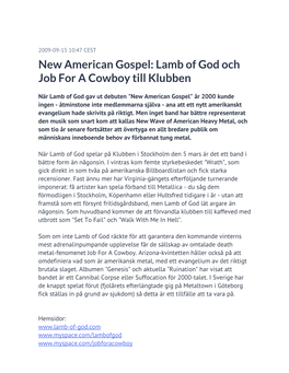 New American Gospel: Lamb of God Och Job for a Cowboy Till Klubben