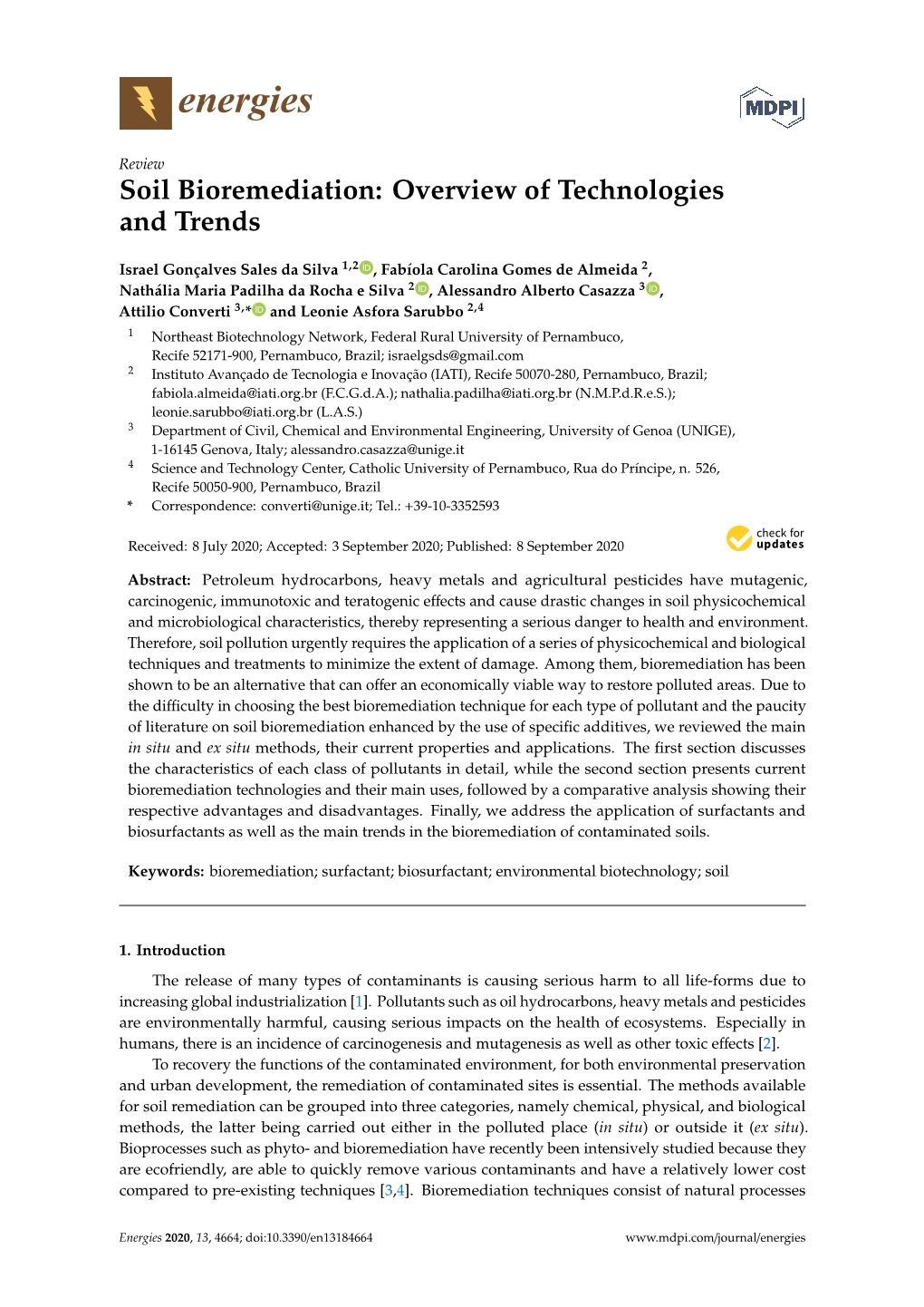 Soil Bioremediation: Overview of Technologies and Trends