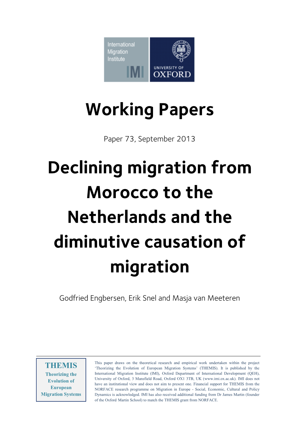Working Papers Declining Migration from Morocco to the Netherlands