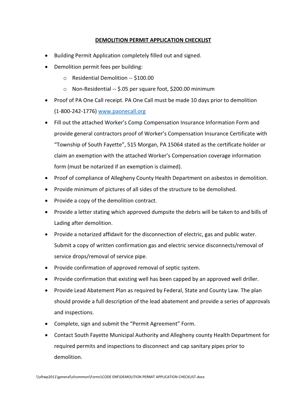 Demolition Permit Application and Checklist (PDF)