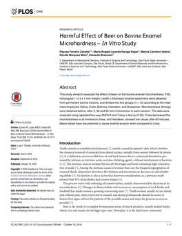Harmful Effect of Beer on Bovine Enamel Microhardness – in Vitro Study