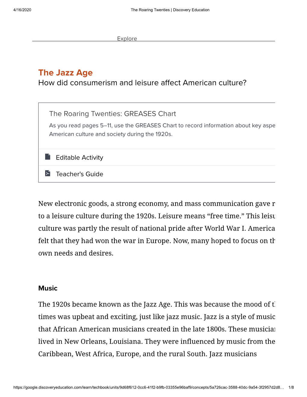 The Jazz Age How Did Consumerism and Leisure Aﬀect American Culture?