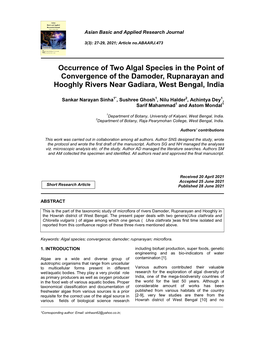 Occurrence of Two Algal Species in the Point of Convergence of the Damoder, Rupnarayan and Hooghly Rivers Near Gadiara, West Bengal, India