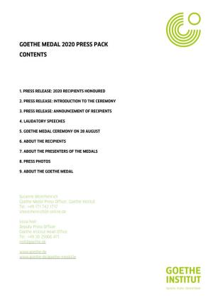 Goethe Medal 2020 Press Pack Contents