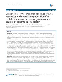 Sequencing of Mitochondrial Genomes of Nine Aspergillus And