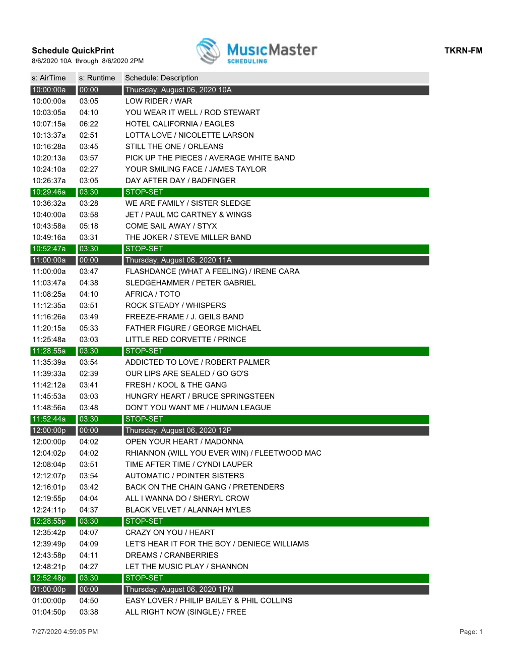 Schedule Quickprint TKRN-FM