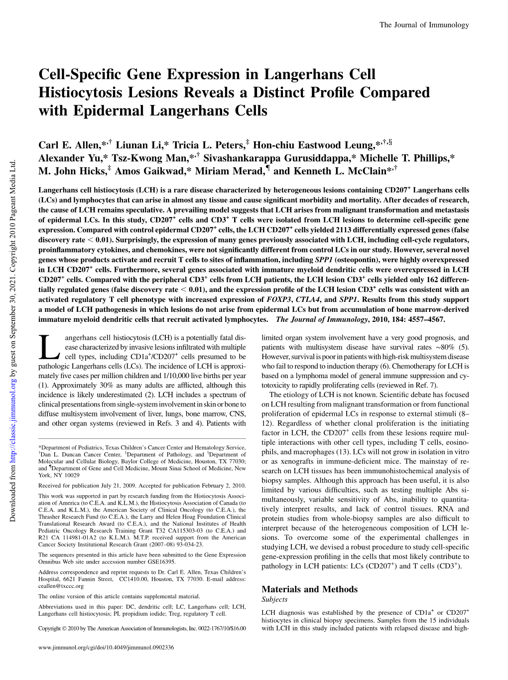 Langerhans Cells Profile Compared with Epidermal Cell Histiocytosis