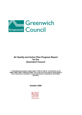 Air Quality and Action Plan Progress Report for the Greenwich Council