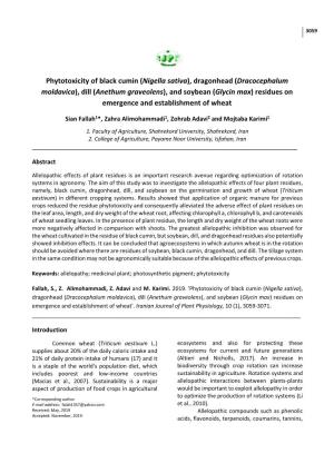 Phytotoxicity of Black Cumin (Nigella Sativa), Dragonhead
