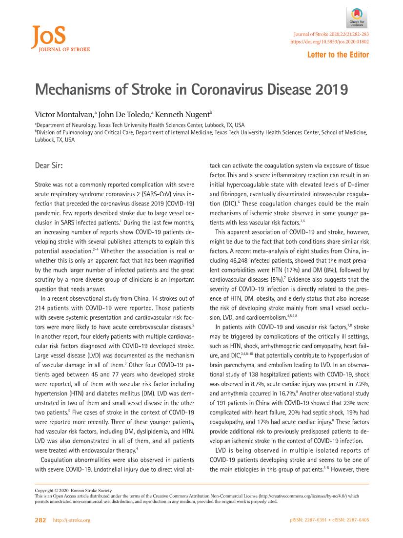 Mechanisms of Stroke in Coronavirus Disease 2019