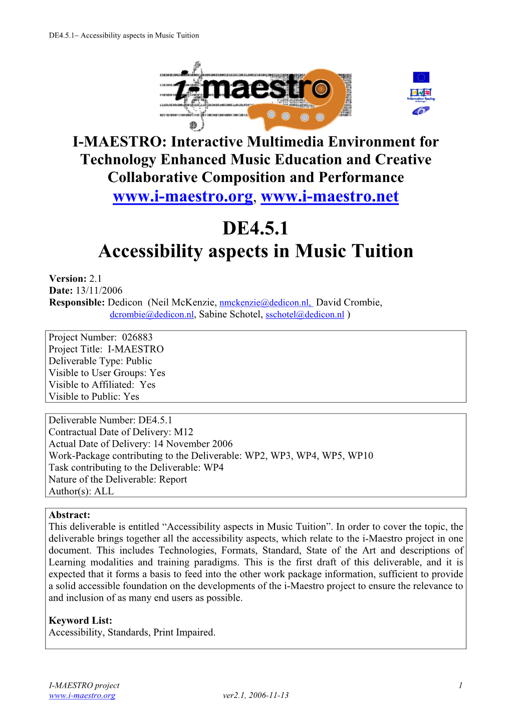 DE4-5-1 Accessibility Aspects in Music Tuition