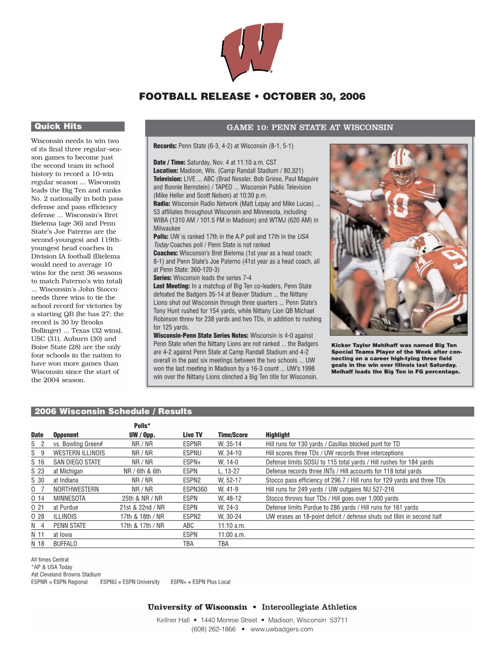 Football Release • October 30, 2006