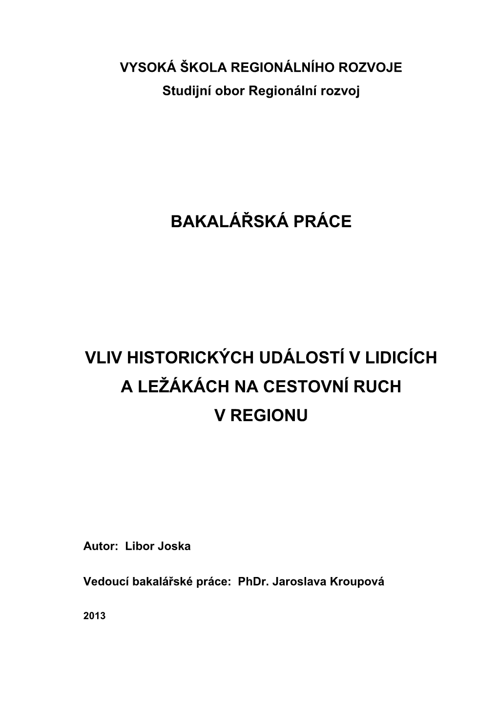 Bakalářská Práce Vliv Historických Událostí V