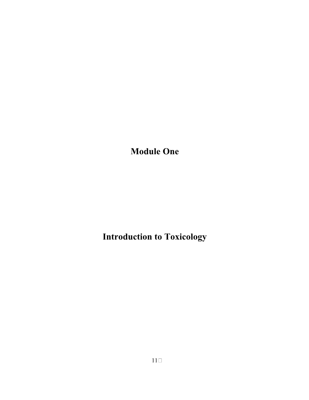 Module One Introduction to Toxicology