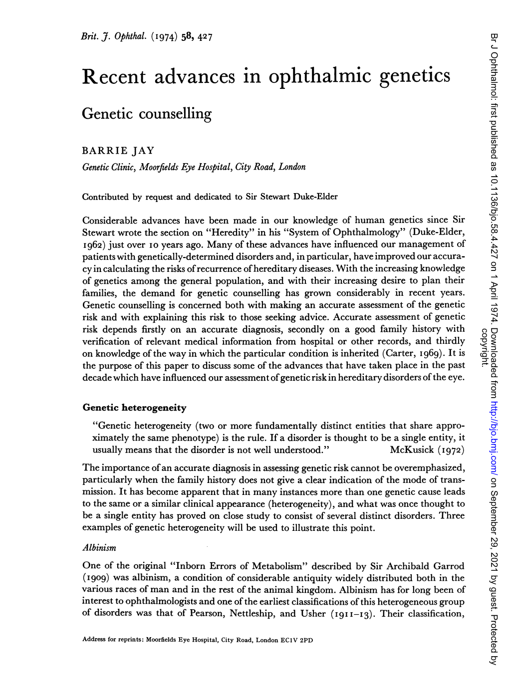 Recent Advances in Ophthalmic Genetics Genetic Counselling