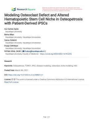 Modeling Osteoclast Defect and Altered Hematopoietic Stem Cell Niche in Osteopetrosis with Patient-Derived Ipscs