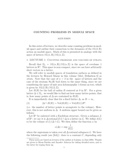 COUNTING PROBLEMS in MODULI SPACE in This Series of Lectures, We
