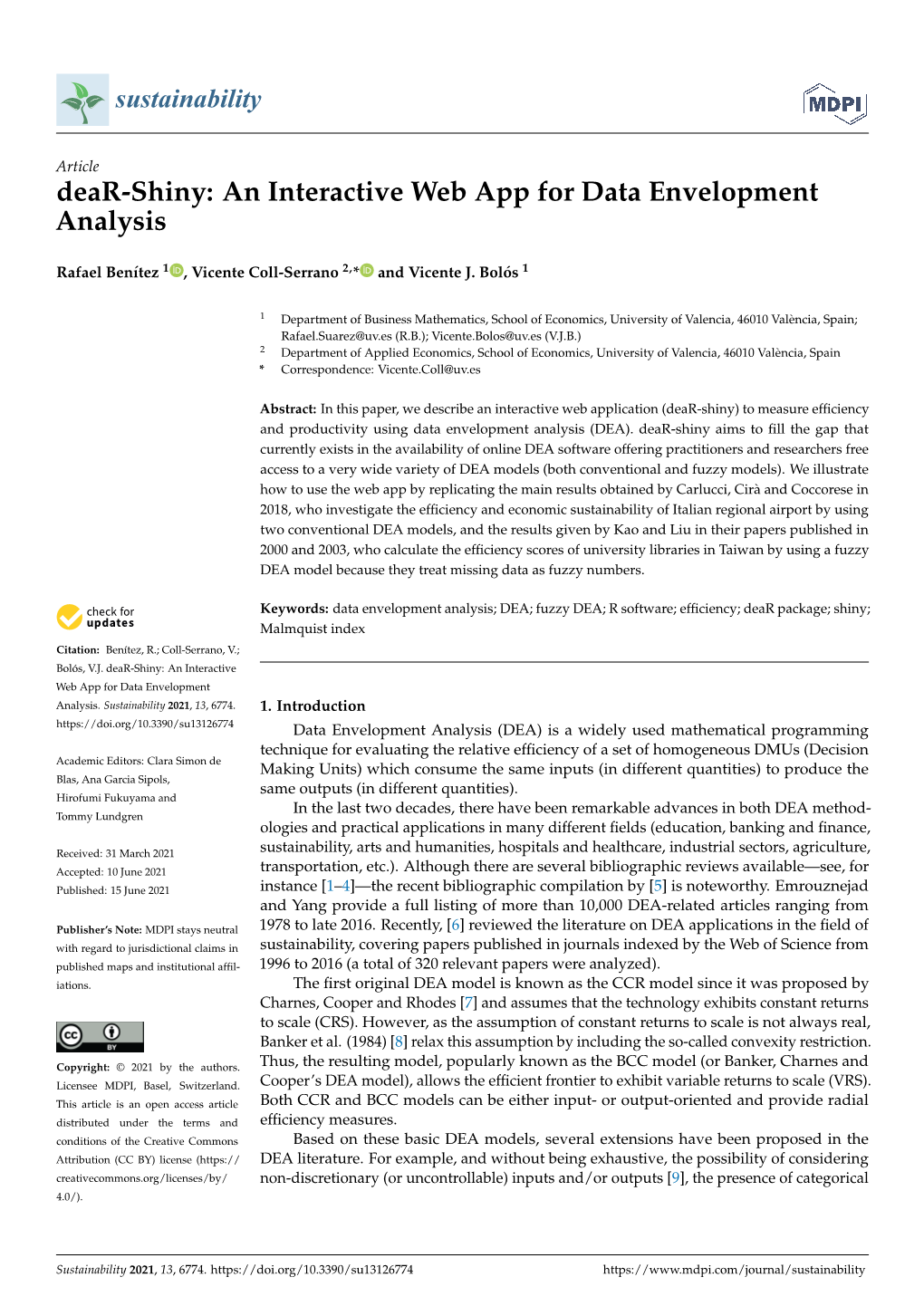An Interactive Web App for Data Envelopment Analysis