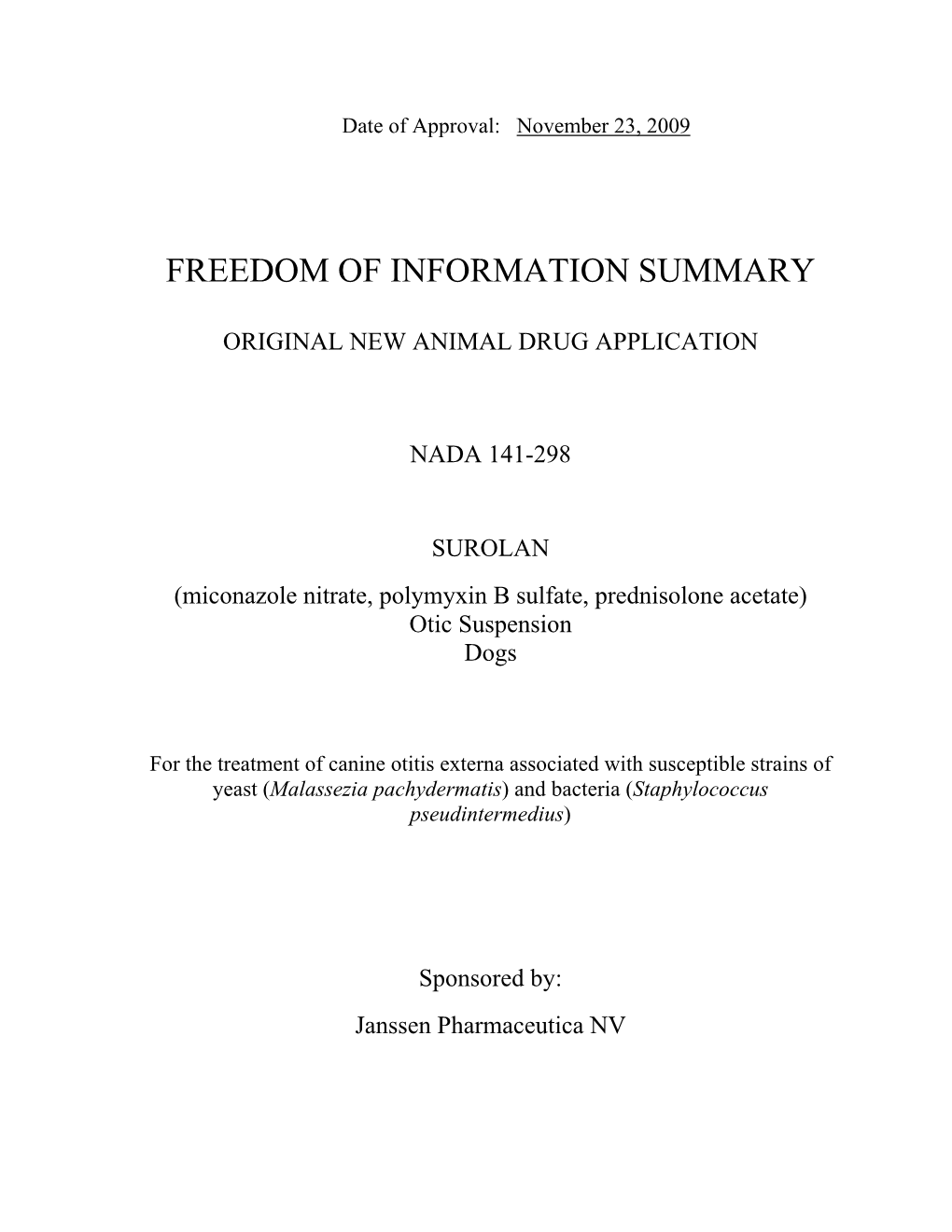 Freedom of Information Summary