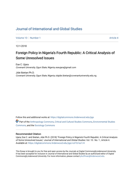 Foreign Policy in Nigeria's Fourth Republic