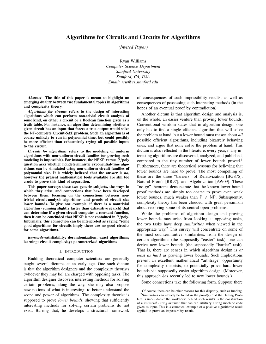 Algorithms for Circuits and Circuits for Algorithms (Invited Paper)