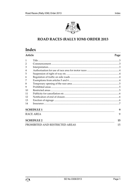Road Races (Rally IOM) Order 2013 Index