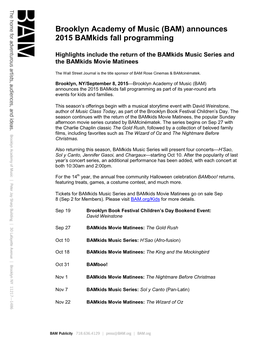 (BAM) Announces 2015 Bamkids Fall Programming