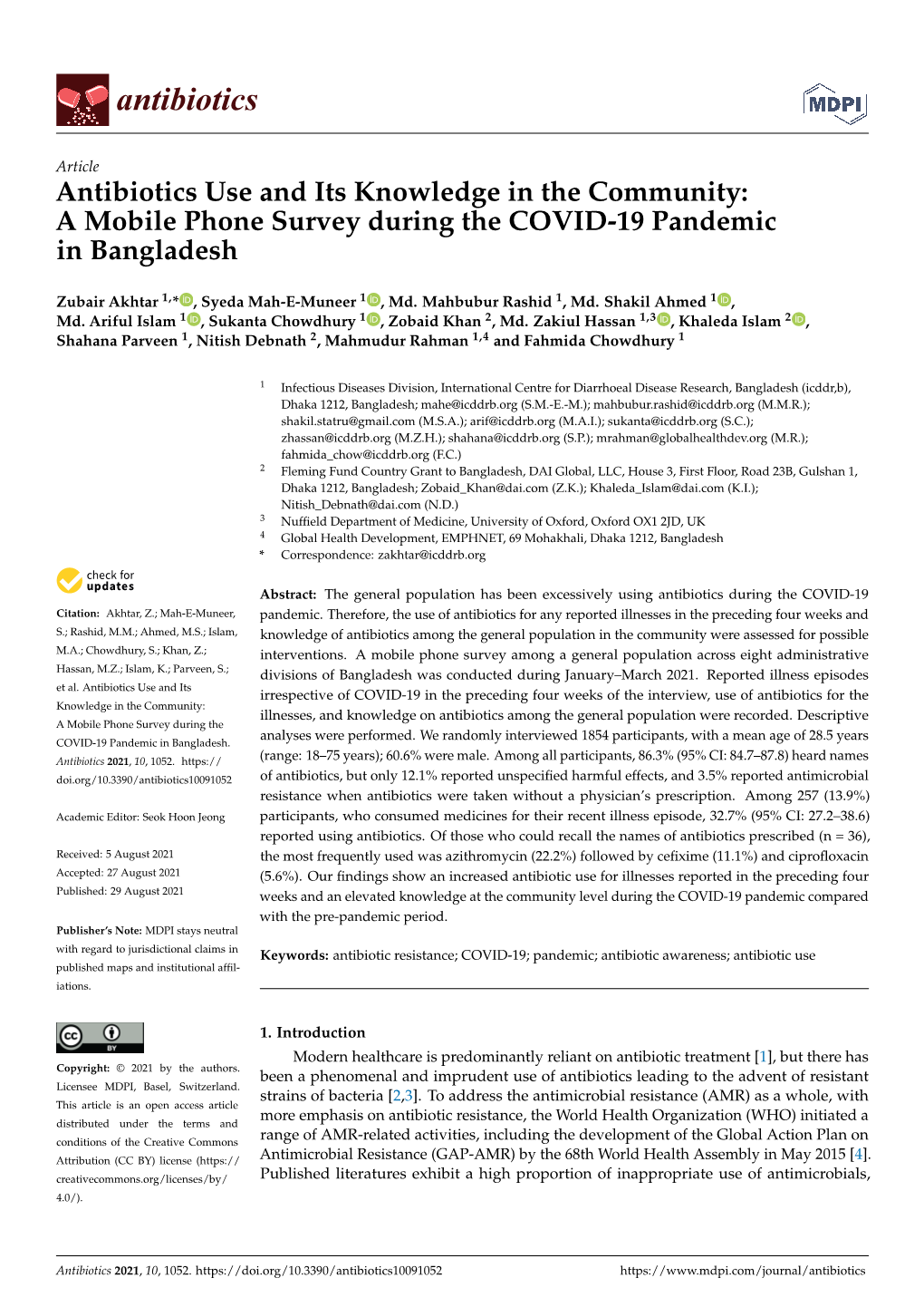 Antibiotics Use and Its Knowledge in the Community: a Mobile Phone Survey During the COVID-19 Pandemic in Bangladesh