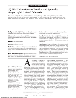 SQSTM1 Mutations in Familial and Sporadic Amyotrophic Lateral Sclerosis