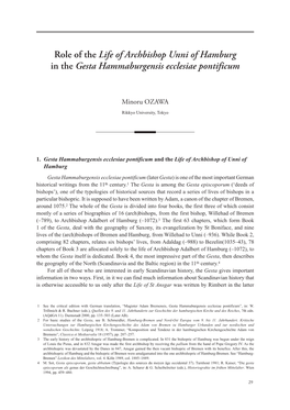 Role of the Life of Archbishop Unni of Hamburg in the Gesta Hammaburgensis Ecclesiae Pontificum