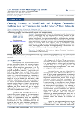 Creating Harmony in Multi-Ethnic and Religious Community: Evidence from the Transmigration Land of Raharja Village, Indonesia