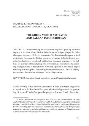 The Greek Voiced Aspirates and Balkan Indo ‑European