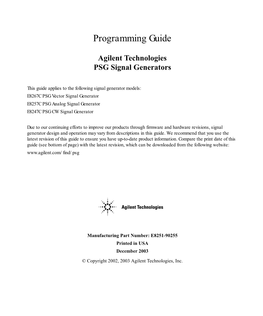 Programming Guide, PSG Signal Generators