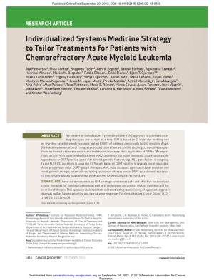 Individualized Systems Medicine Strategy to Tailor Treatments for Patients with Chemorefractory Acute Myeloid Leukemia