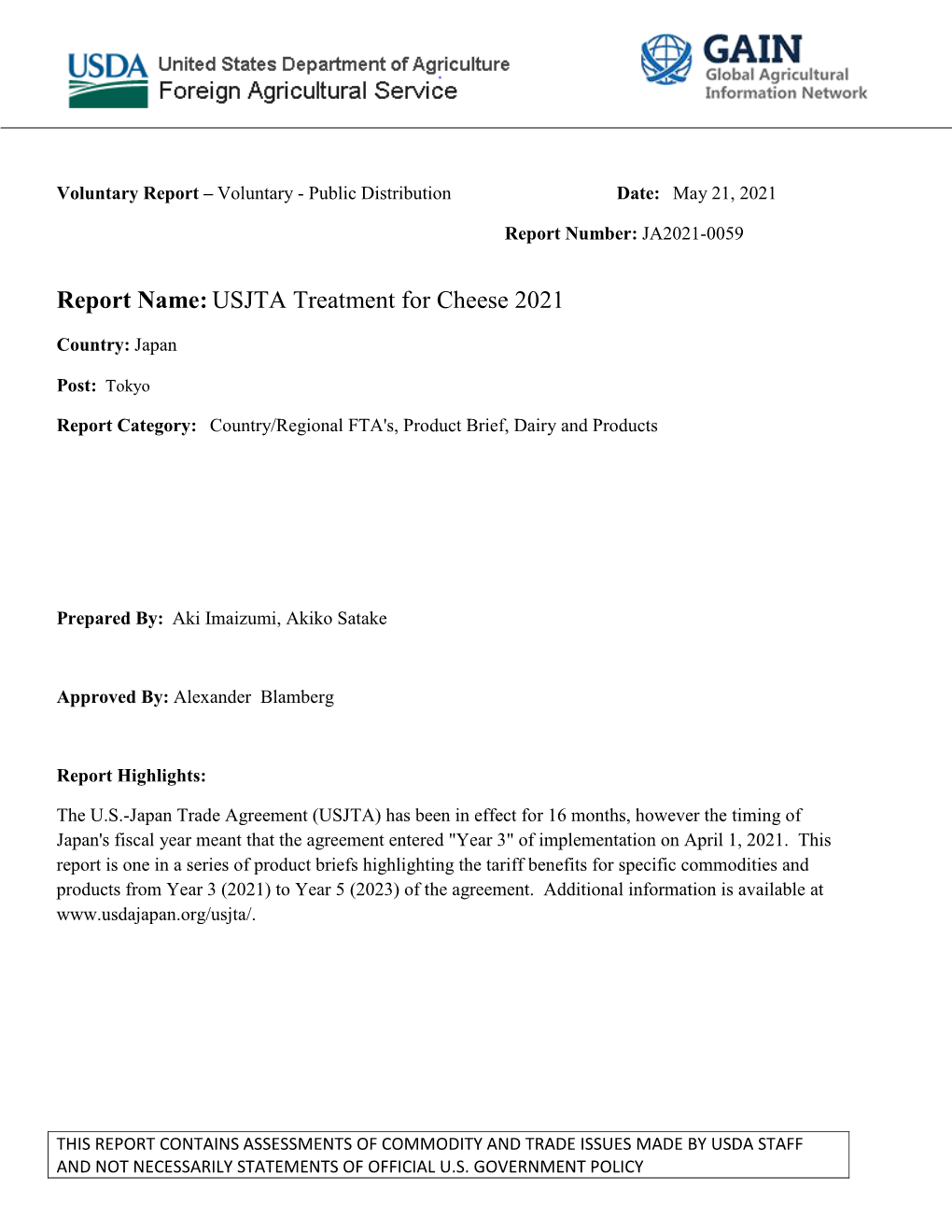 Report Name:USJTA Treatment for Cheese 2021