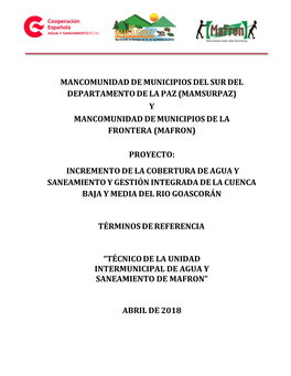 Mancomunidad De Municipios Del Sur Del Departamento De La Paz (Mamsurpaz) Y Mancomunidad De Municipios De La Frontera (Mafron)