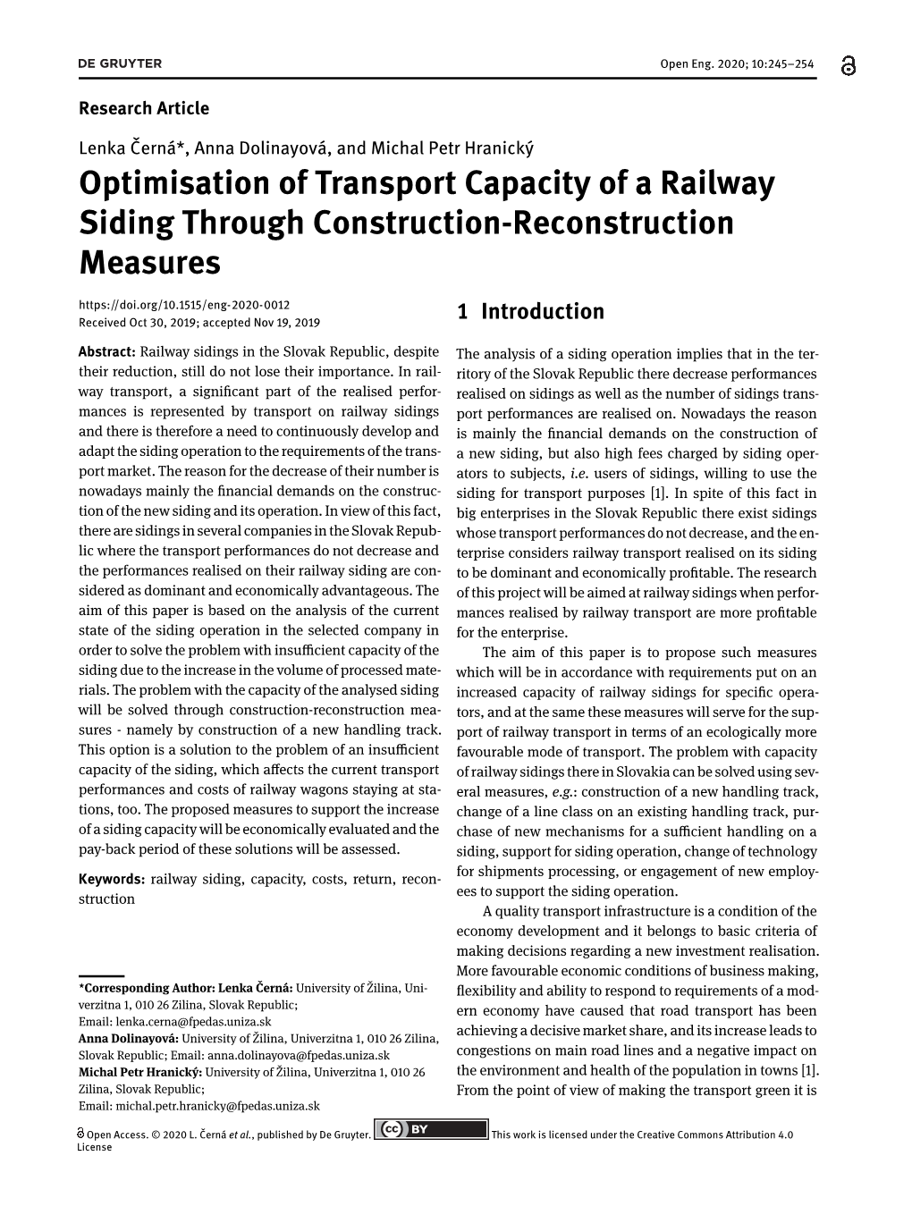Optimisation of Transport Capacity of a Railway Siding Through