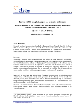 Beeswax (E 901) As a Glazing Agent and As Carrier for Flavours Scientific Opinion of the Panel on Food Additives, Flavourings, P