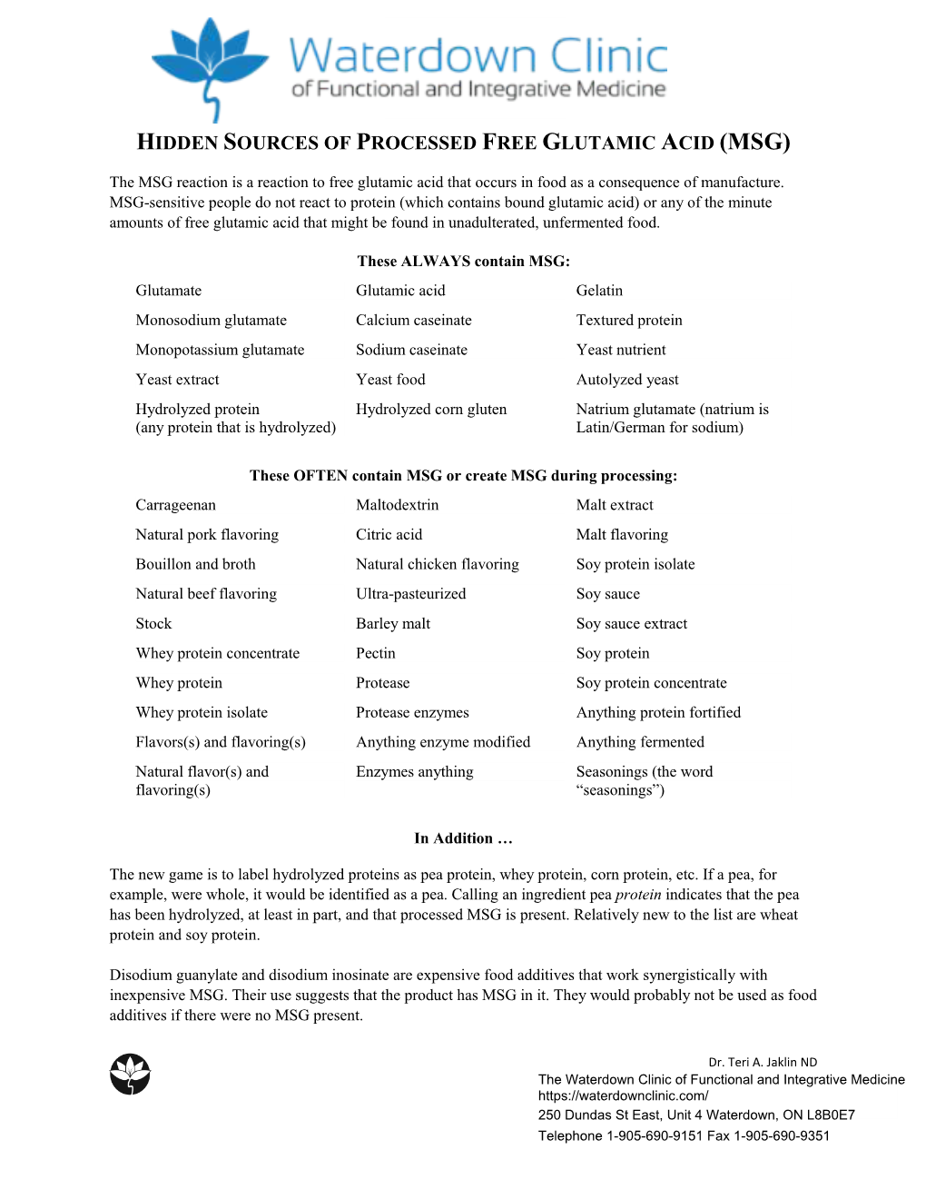 Hidden Sources of Processed Free Glutamic Acid (Msg)