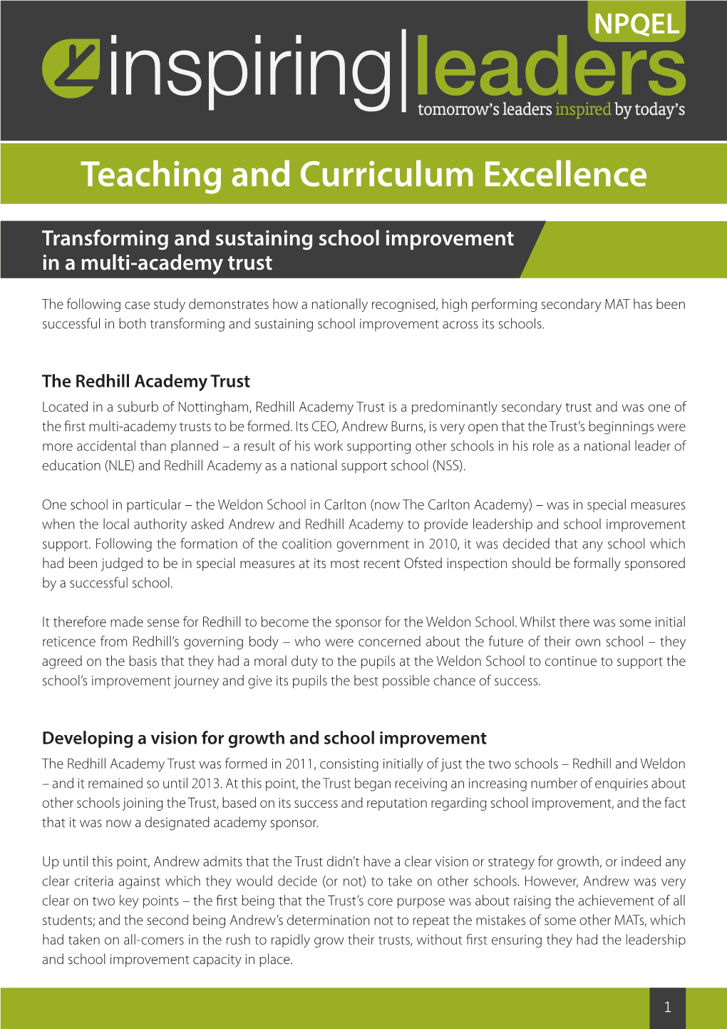 Teaching and Curriculum Excellence