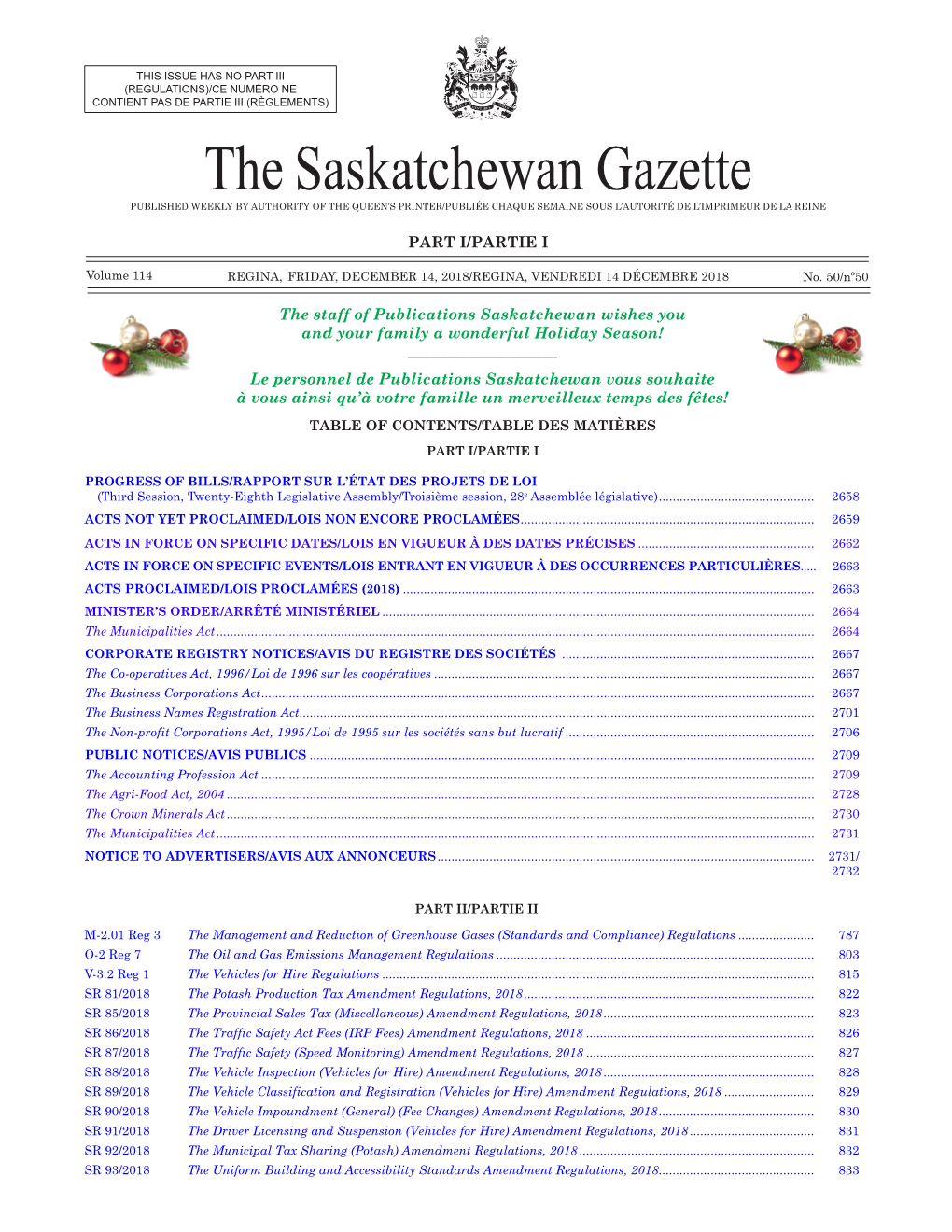 Gazette Part I, December 14, 2018