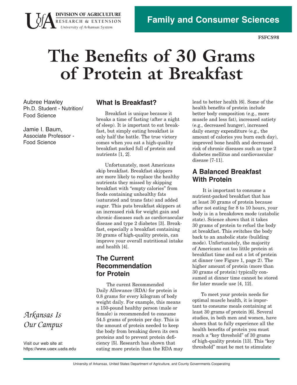 The Benefits of 30 Grams of Protein at Breakfast, FSFCS98